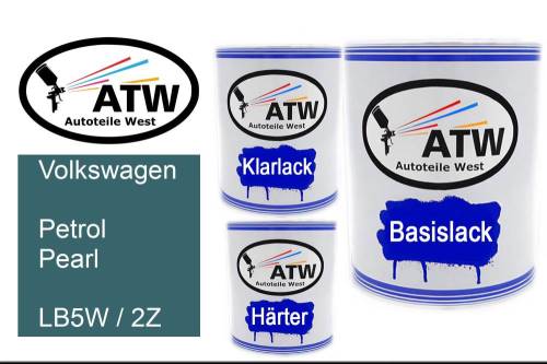 Volkswagen, Petrol Pearl, LB5W / 2Z: 1L Lackdose + 1L Klarlack + 500ml Härter - Set, von ATW Autoteile West.